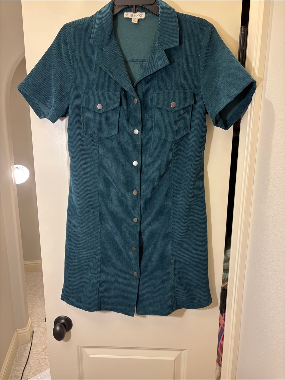She + Sky Dark Green Corduroy Mini Dress